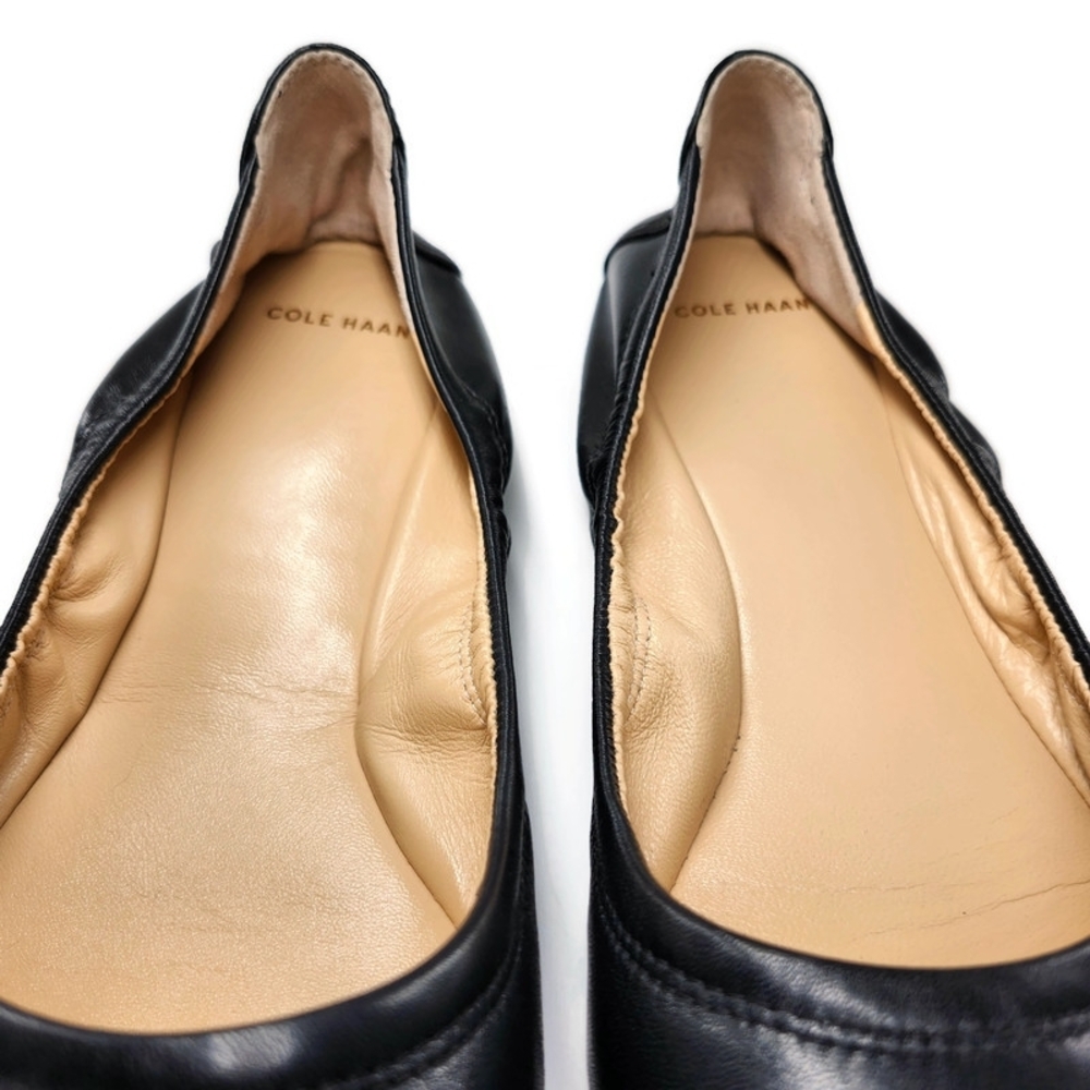 Cole Haan Black Smooth Leather Round-Toe Elasicized Sides Slip-On Ballet Flats - Picture 7 of 12